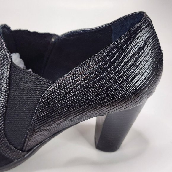 Nuture Boots Womens Size 8.5  Black Leather Suede Sexy Chunky Heel Ankle Booties - Picture 8 of 12